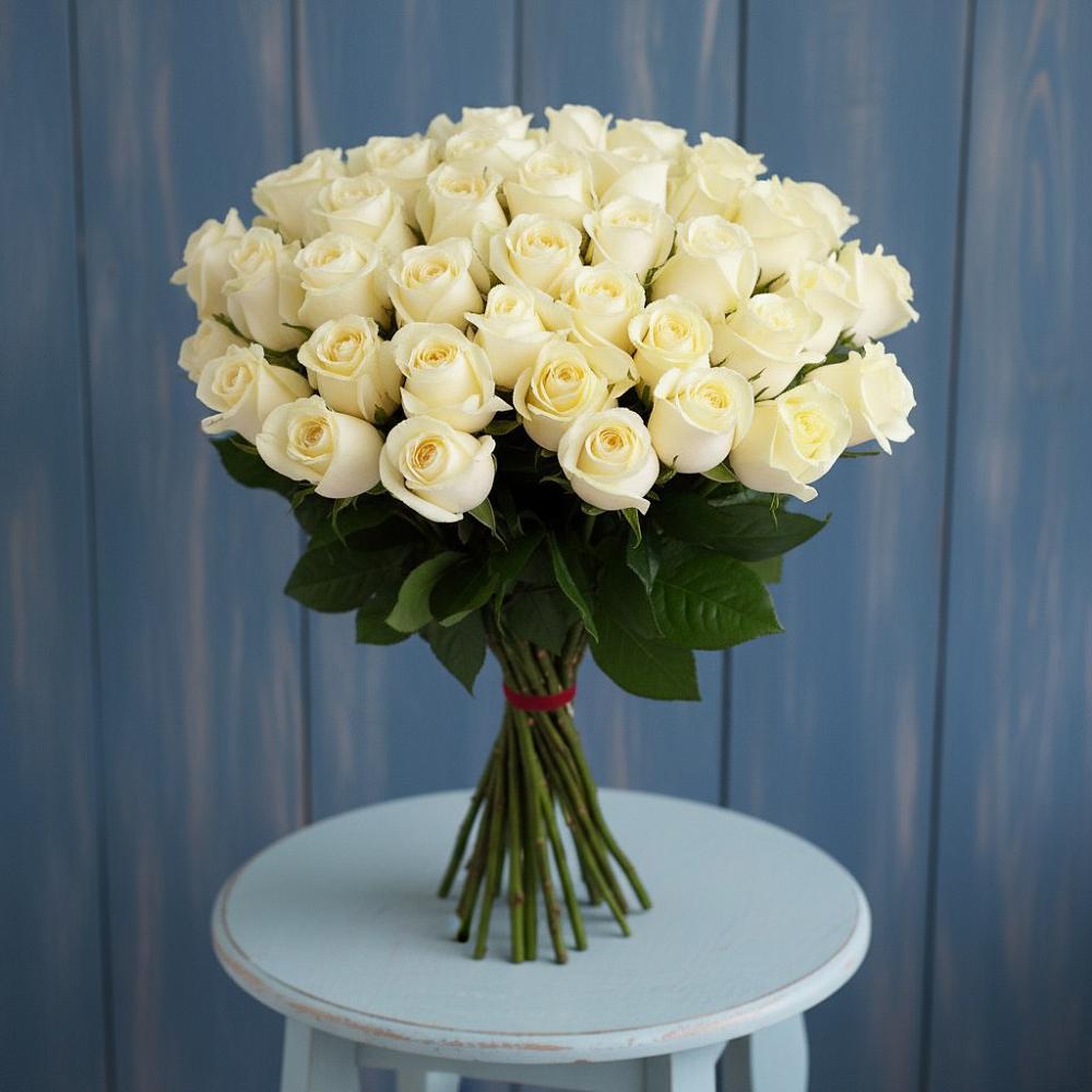 Букет 51 Белая роза Эдлесс Лав в Старой Руссе