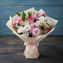 Букет цветов из:  Хризантемы, Альстромерии и Розы в Старой Руссе