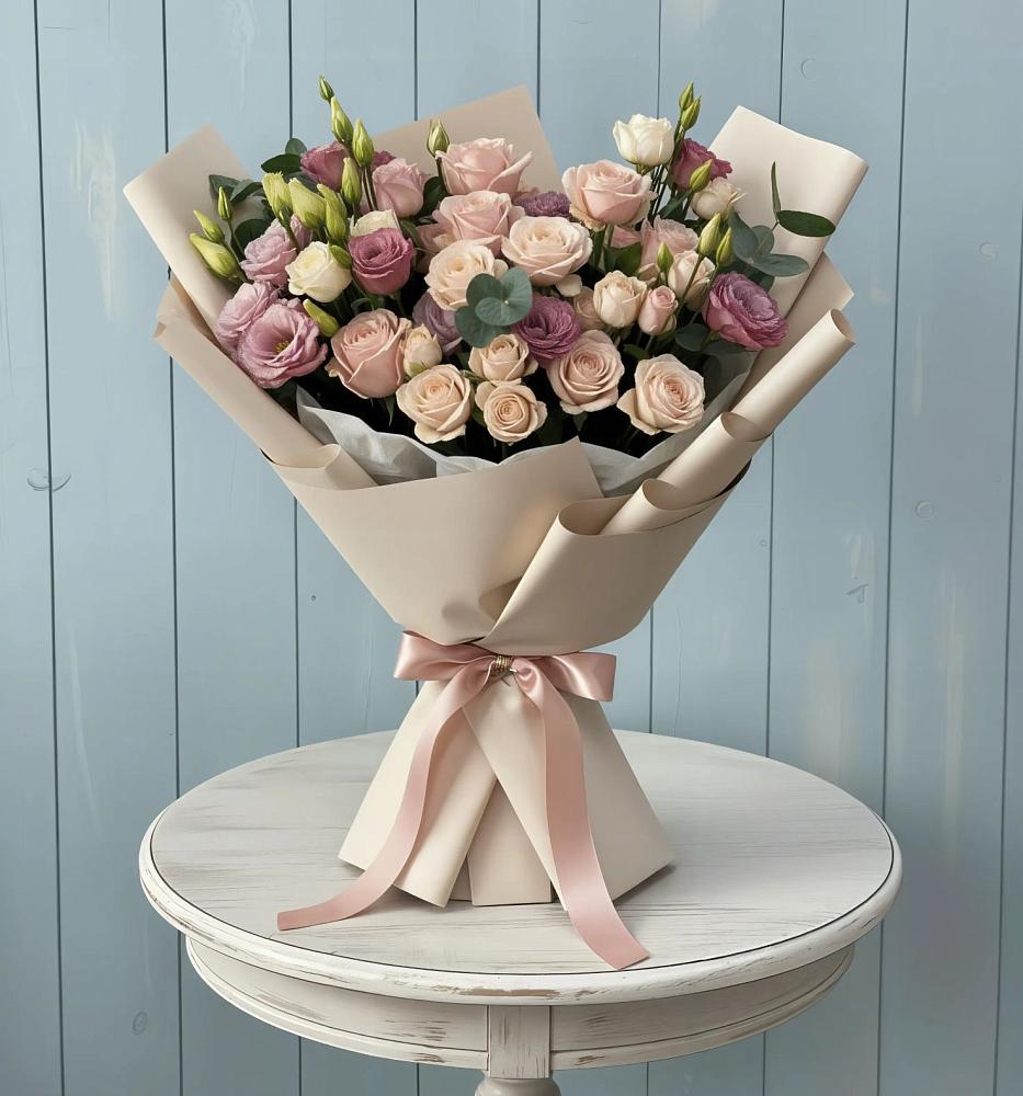 Букет цветов из: Розы и Лизиантусы в Старой Руссе